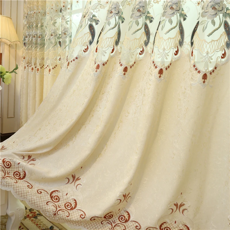 Бежевые европейские роскошные шторы с вышивкой для гостиной высококлассные