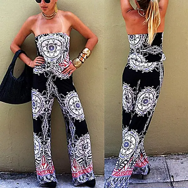 Модные женские комбинезоны с открытыми плечами и цветочным принтом без рукавов