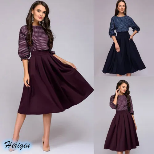 Женское плиссированное платье в горошек Повседневное составного кроя с круглым