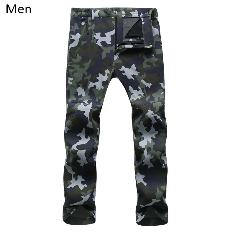 Men Camo Army Green Aufdiazy мужские и женские зимние камуфляжные флисовые софтшелл походные брюки для кемпинга спортивные водонепроницаемые ветрозащитные тепловые брюки IM007 - Цвет: Men Camo Army Green