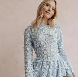 women Dress Светло-голубые кружевные вечерние платья Элегантное платье для мамы и дочки с длинными рукавами и объемными цветами, трапециевидной формы вечерние платья - Цвет: women Dress