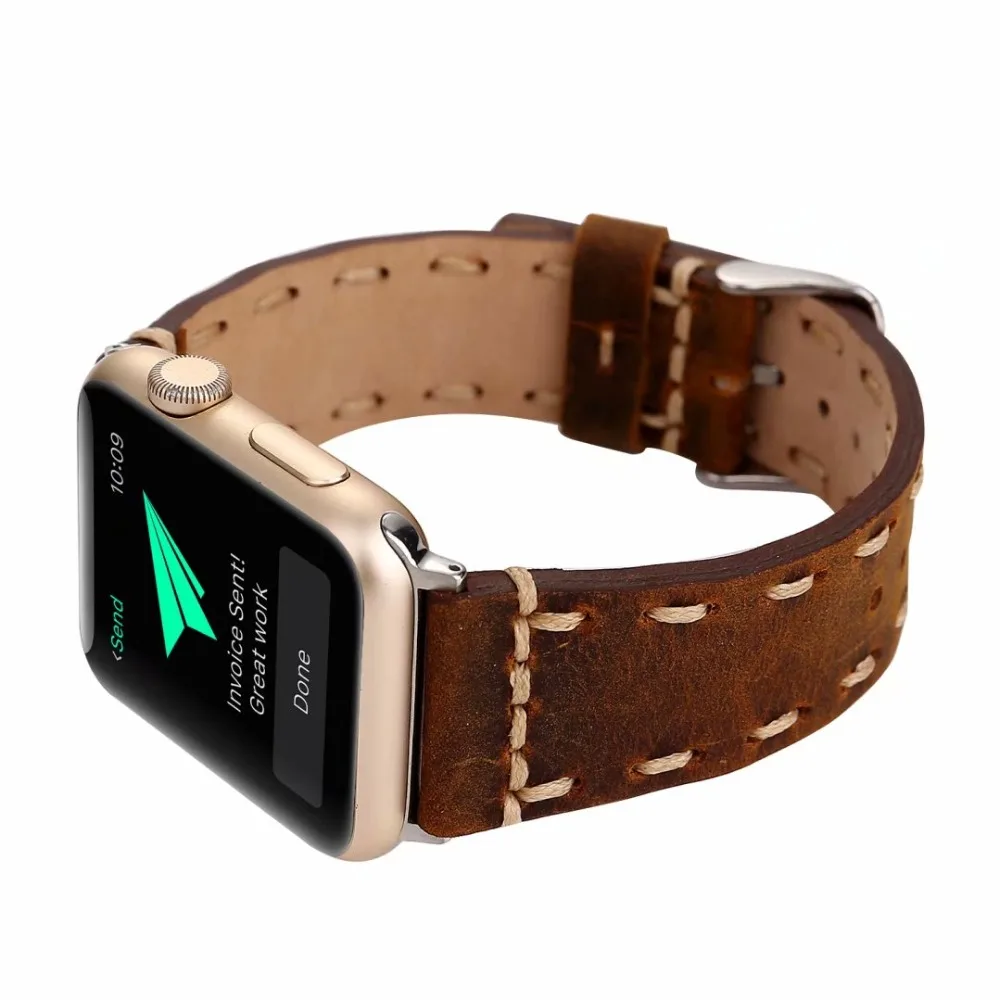 Кожаный ремешок ручной работы для apple watch series 4 3 2 1 сменный Браслет из мягкой кожи