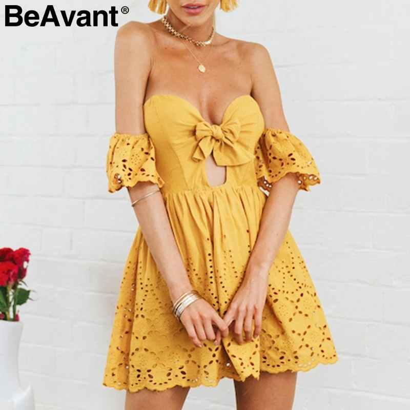 BeAvant сексуальное Белое платье с открытыми плечами женское открытое короткое