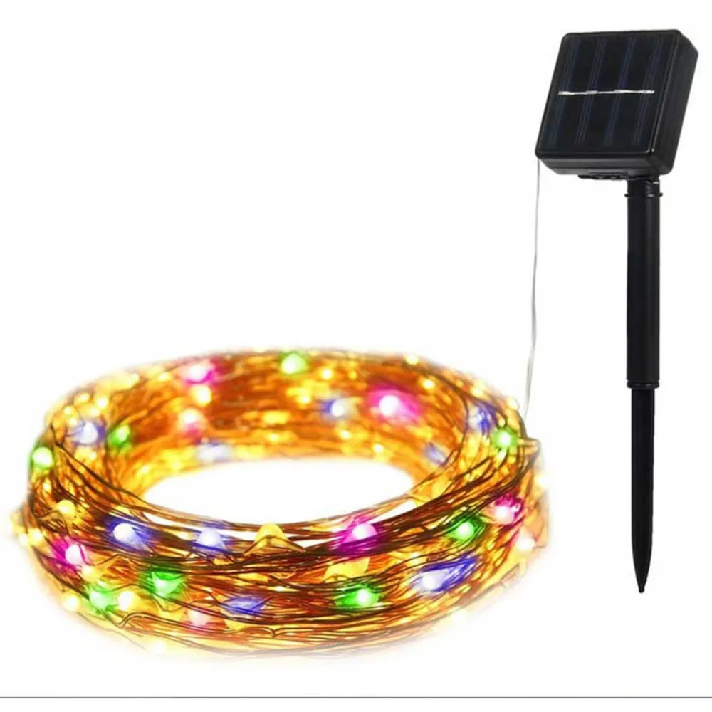 Солнечная Четырехцветная гирлянда медная проволочная Рождественская лампа