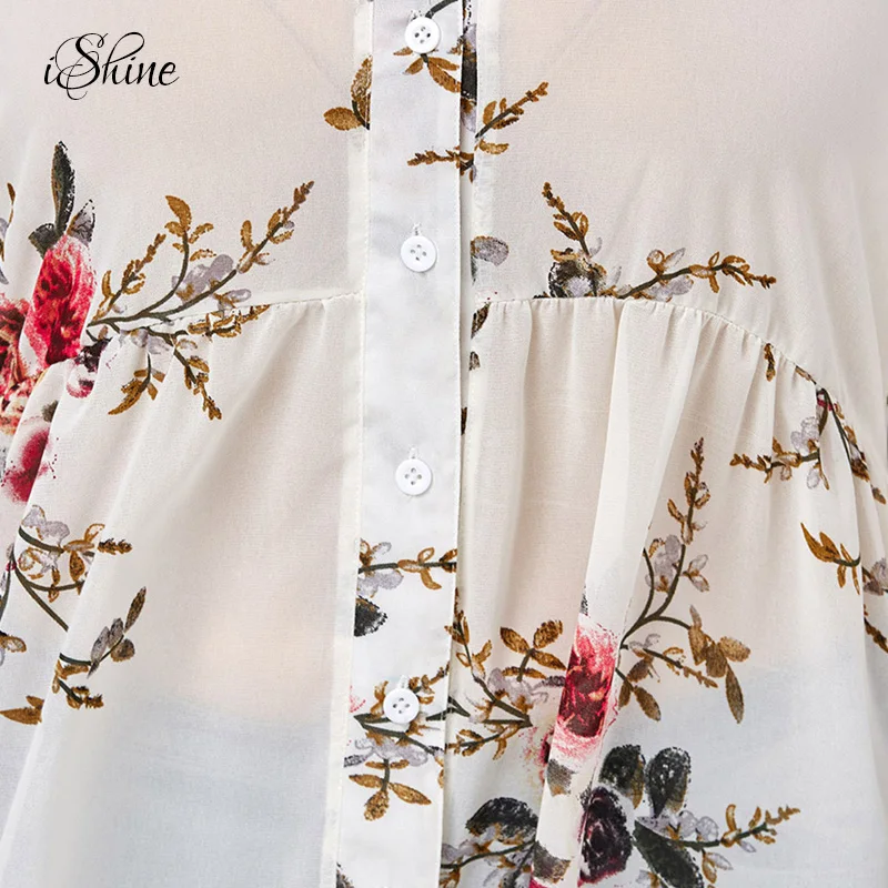New Women Sexy Chiffon Shirts Blusa Long Sleeve V-neck Irregular 2017 Femme Shirt Tops Summer Autumn Blouses Plus Size Floral |