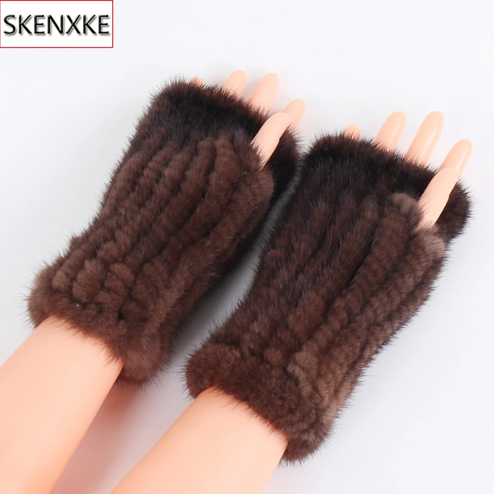 

Women Gloves Real Knitted Mink Fur Fingerless Gloves Winter Mittens Strong Elasticity Real Fur Mittens For Ladies Cold Weather