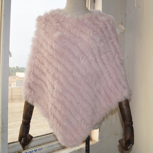 LIGHT PINK Шарф пончо из натурального кроличьего меха, Осень-зима, шаль из натурального кроличьего меха, вязаный женский эластичный меховой Палантин из натурального кроличьего меха - Цвет: LIGHT PINK