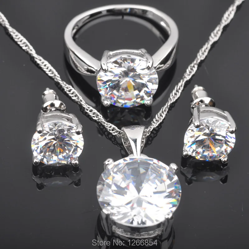 Женский комплект ювелирных изделий с круглым белым кубическим цирконием сережки