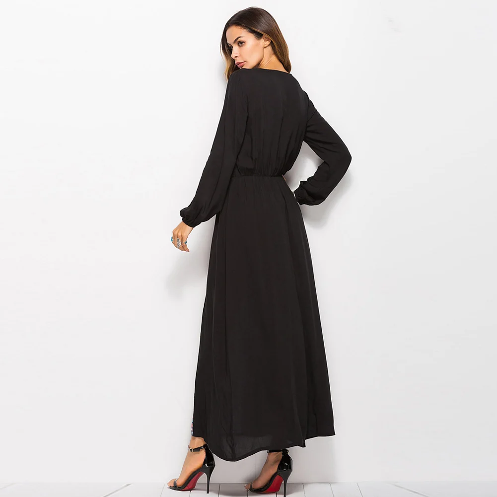 2018 Новое модное женское осеннее платье макси с длинным рукавом этническое