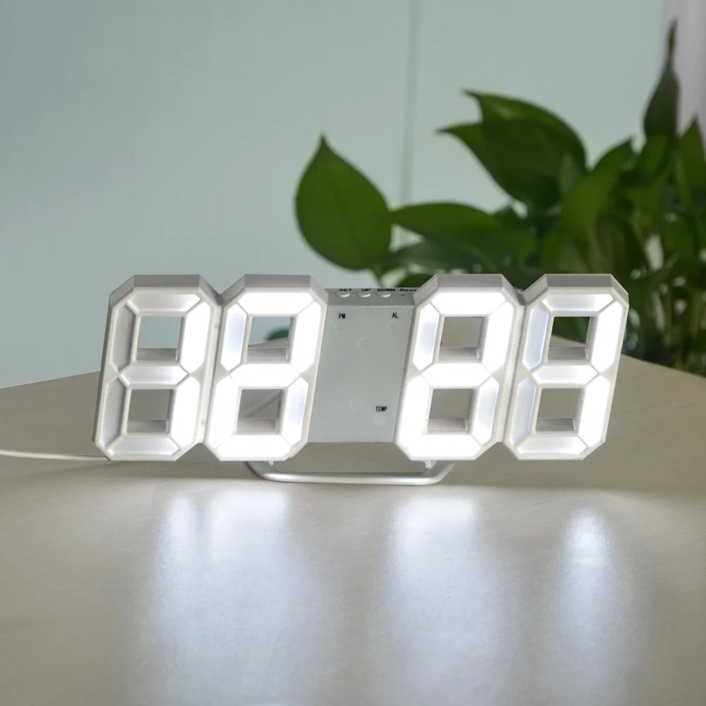 LED Table Lamps Creative Digital Clock Snooze Wake up Light Night Induction Light Temperature Display Bedside Desk Table Lamp - Lampshade Color: White A