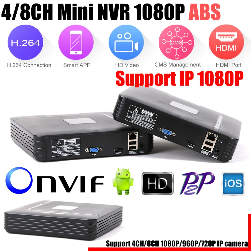 Мини NVR Full HD 4CH 8Ch H.264 Автономный CCTV DVR рекордер Onvif 2,3 для 720P 1080P IP камера система видеонаблюдения P2P