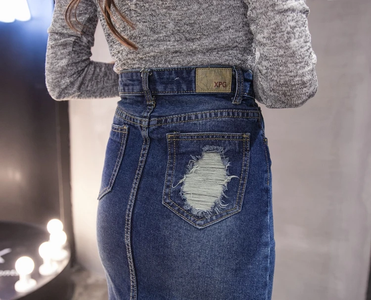 2018 весна лето осень модная женская длинная джинсовая юбка Повседневная Плюс