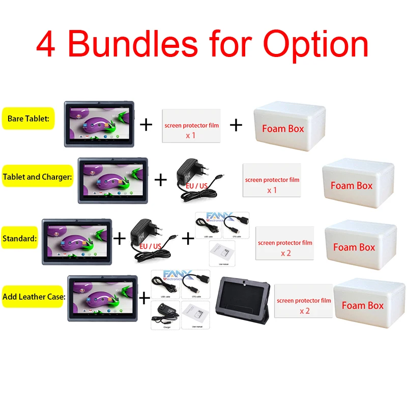 Детский планшет Q88 HD 7-дюймовый экран 1024x600 аккумулятор 2500 мАч Wi-Fi Android 4 OS 512 Мб 8 ГБ