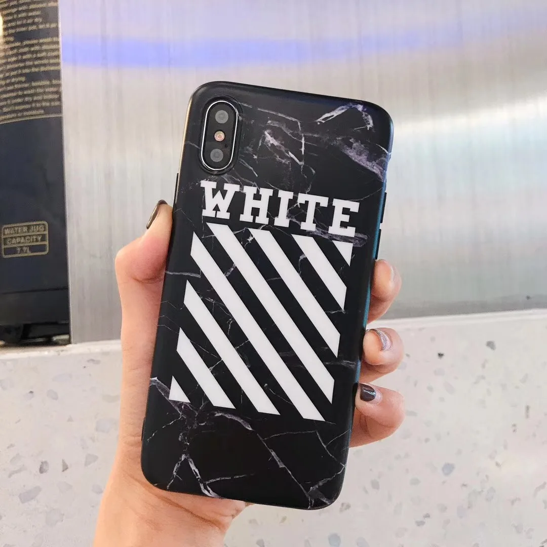 Off sports trend brand marble case phone for iphone 6 6s 7 8 Plus X Xs Max Xr strip Glossy soft imd white cover |