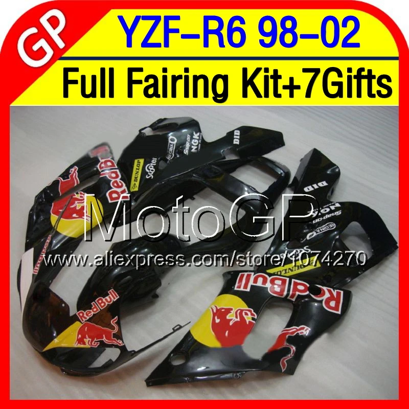 НОВЫЙ Черный 7 подарки Для YAMAHA YZFR6 YZF R6 98 99 00 01 02 P9271 YZF-R6 YZF600 1998 1999 2000 2001 2002 Обтекатель