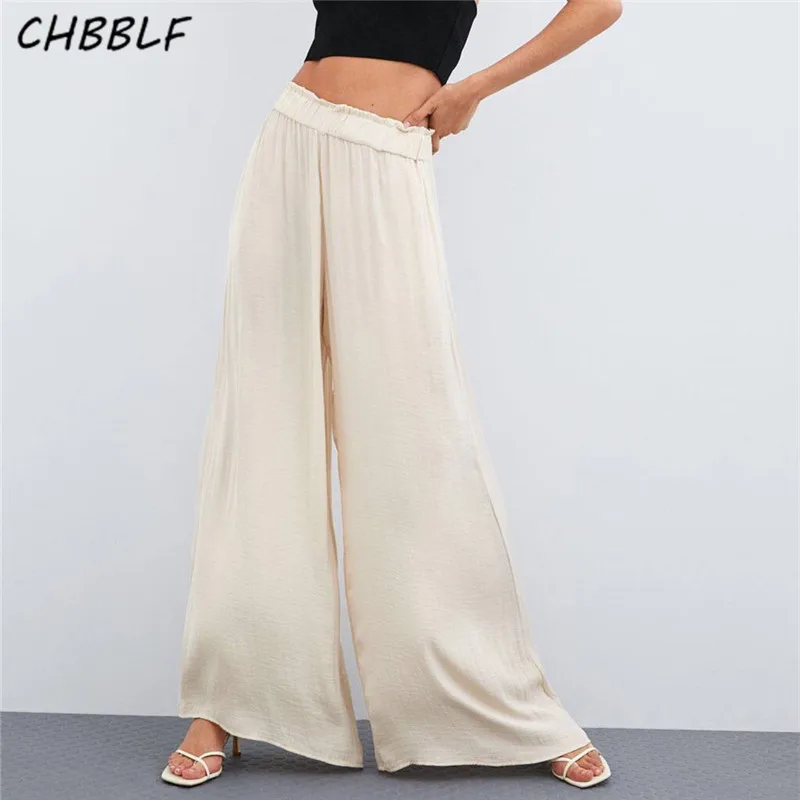 CHBBLF женские элегантные однотонные белые черные широкие брюки с эластичной