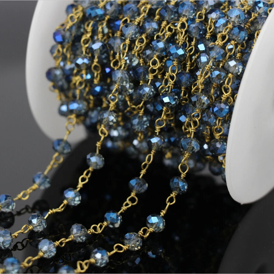 DIY 5 м тон провода обернутый темно синий кристалл стекло граненый Rondelle цепь модные
