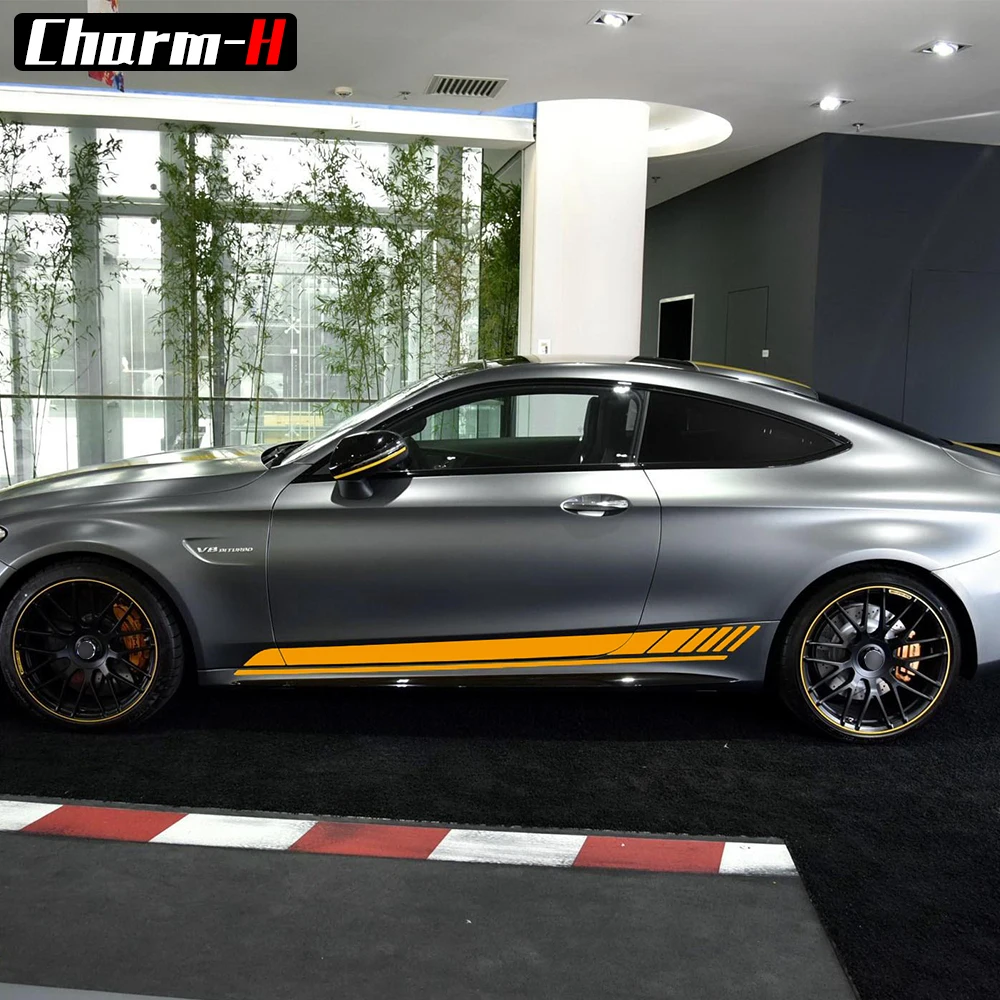 Издание 1 боковые гоночные полосы капот крыши наклейки для Mercedes Benz C63 AMG Coupe W205 C200 C250 C300 черный/желтый