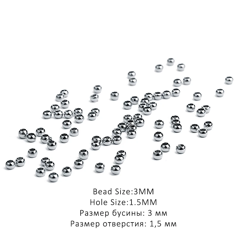 3mmx1.5mm 50 шт./лот, диаметр 3 мм, 4 мм, 6 мм, 8 мм, 10 мм, круглые Серебристые бусины из нержавеющей стали с большим отверстием, металлические бусины-разделители для изготовления ювелирных изделий своими руками - Цвет: 3mmx1.5mm