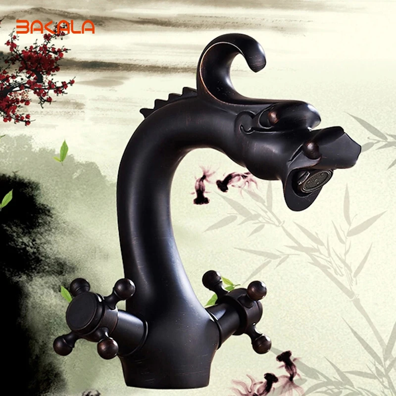 

Бакала черный античный Дракон смеситель для ванной комнаты латунный Смеситель для ванной кран с одной ручкой кран для горячей и холодной во...