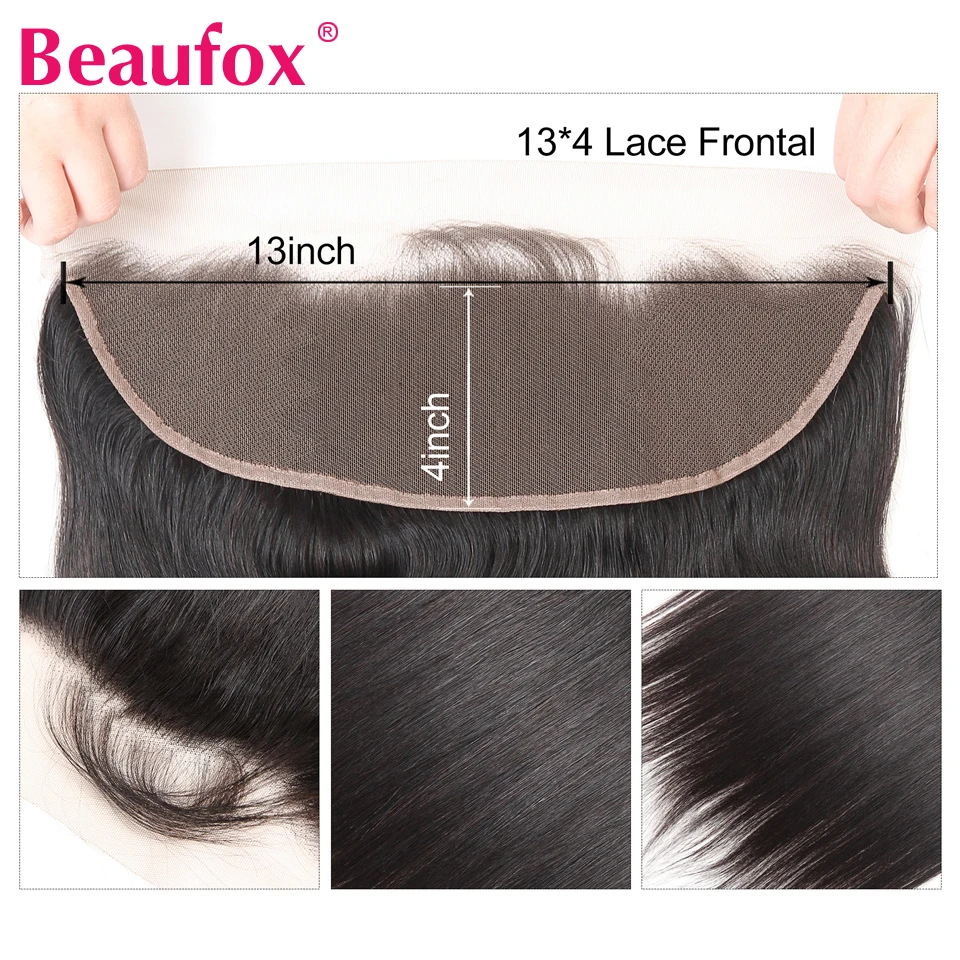 Beaufox 13*4 уха в ухо Кружева Фронтальная Закрытие бразильские прямые человеческие волосы Кружева Фронтальная свободная часть remy наращивание волос