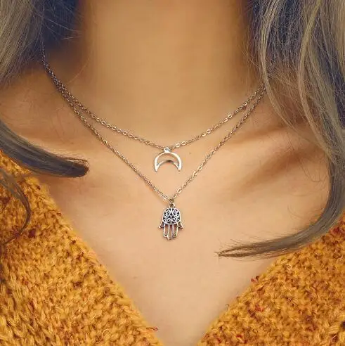 Женское Ожерелье с кулоном Bohemian Moon Fatima многослойное ожерелье из серебряного