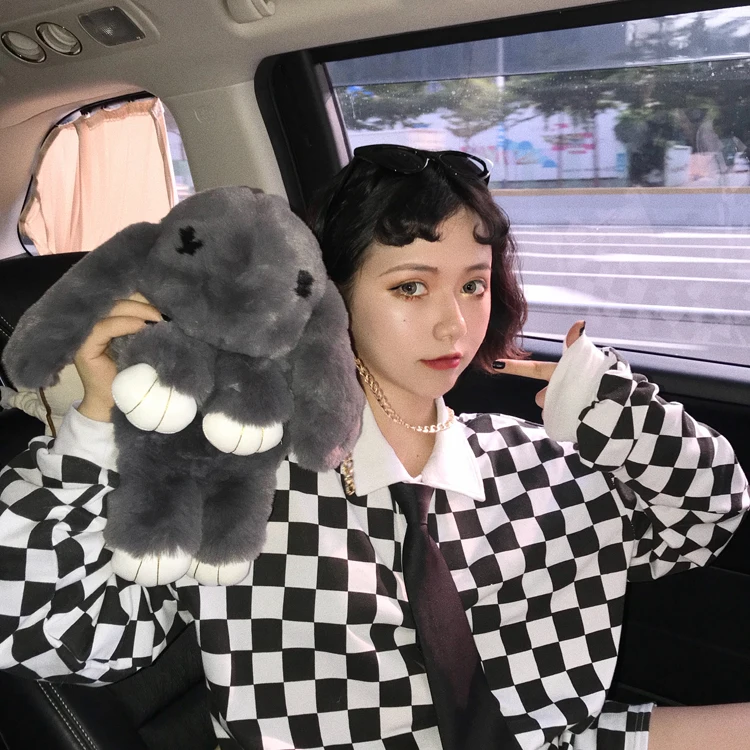 Новинка, Ulzzang Harajuku, корейский бойфренд, свободная рубашка поло с длинным рукавом, черная и белая клетчатая футболка, женские топы, футболки, одежда
