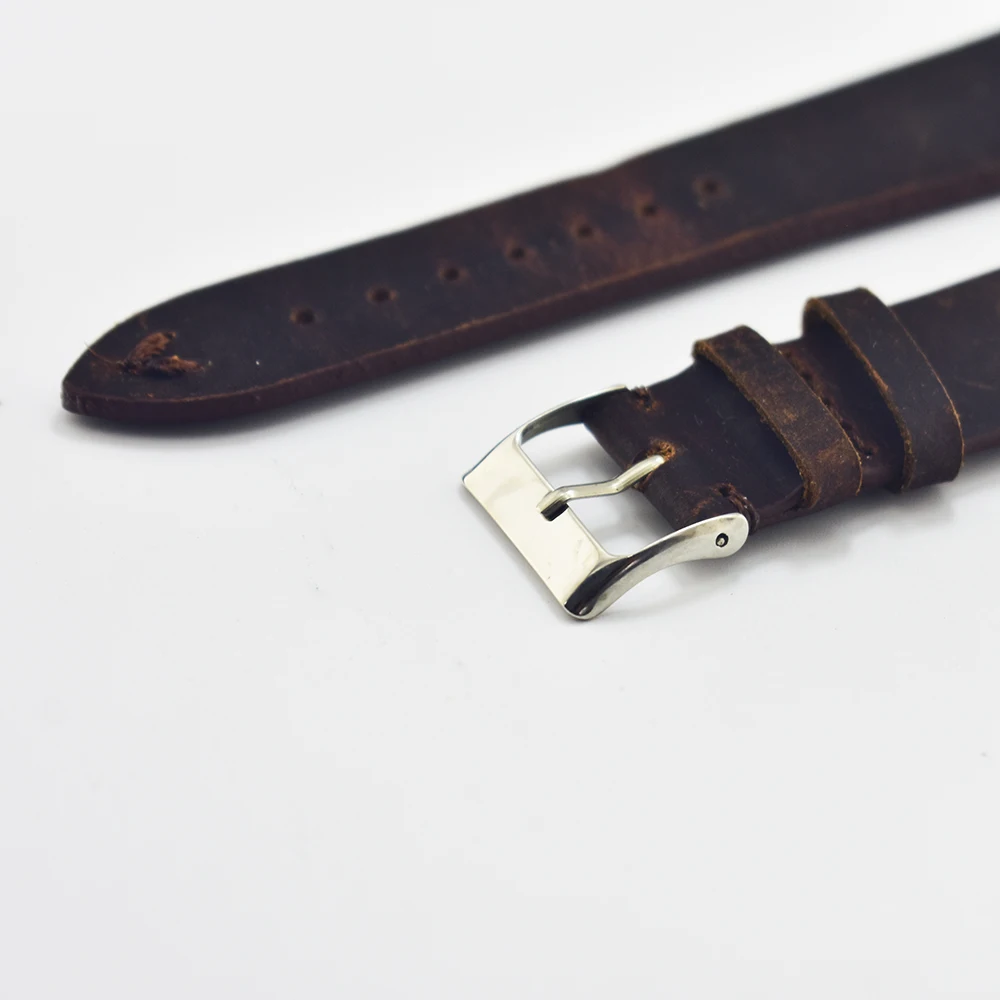 Ремешок для часов KZfashion ручной работы из натуральной кожи черный браслет 20 мм/22