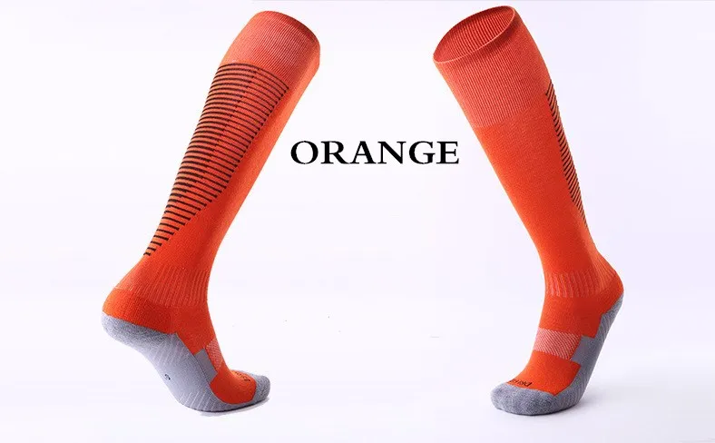 orange Профессиональные спортивные носки для футбола для взрослых и детей, длинные носки в цветную полоску, дышащие детские носки до колена для футбола, волейбола - Цвет: orange