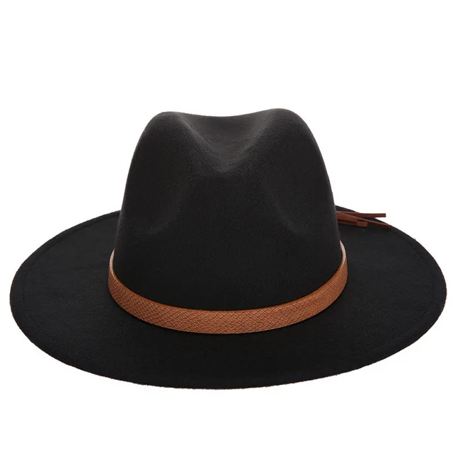 Осенне-зимний мужской большой размер fedora 60 см классический sombrero пушистый платок Имитация шерсти шапки козырек Высокое качество Ковбой - Цвет: Black