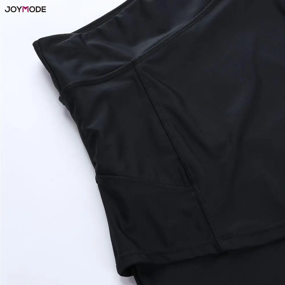 Женский двухслойный купальник JOYMODE черный бикини с высокой талией пляжная юбка