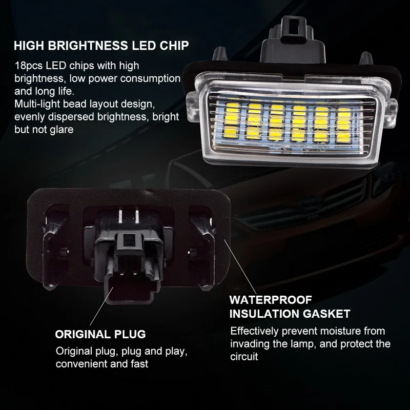 

Safego 2 pcs 3W LED License Plate Light 18 SMD 2835 Car Auto License Plate Lamp Waterproof For Toyota CAMRY COROLLA 5D YARIS