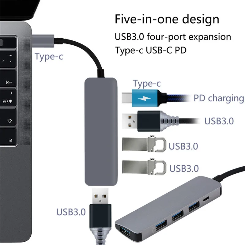 Лидер продаж адаптер 5 в 1 Type C к аналогичному HDMI USB 3 0 для Samsung Galaxy S9/S8 Huawei P20 Pro