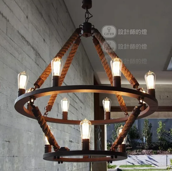 Круглая Люстра в стиле лофт винтажная люстра с 12 светильниками 2 железных кольца