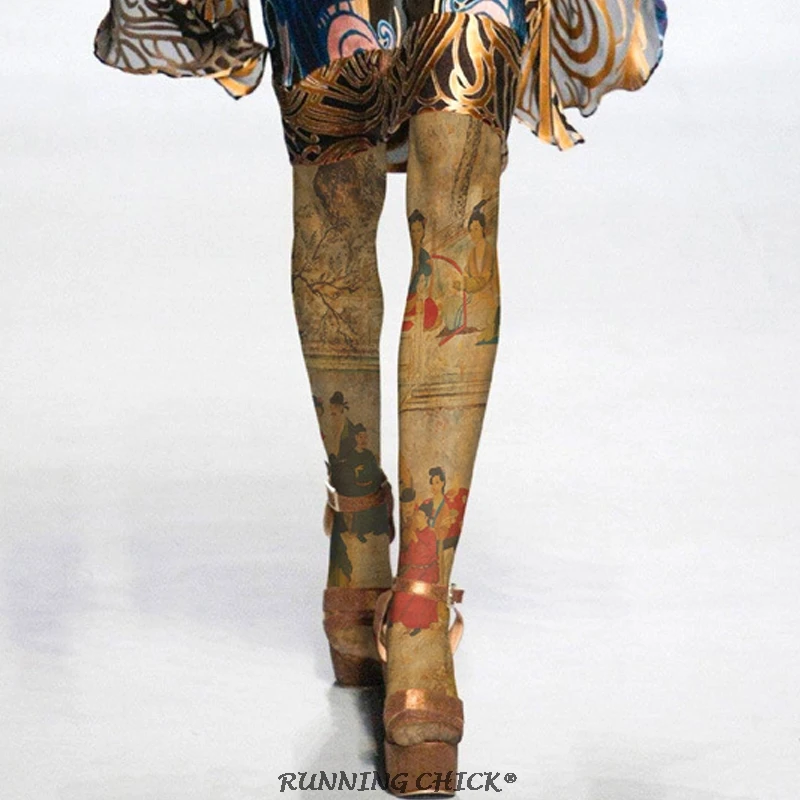 Колготки с принтом Фреска толстые осенне зимние женские|Колготки| |