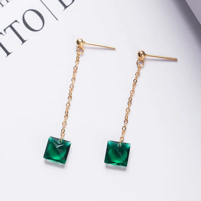 Зеленые циркониевые золотые серьги женские S925 серебряные ювелирные изделия