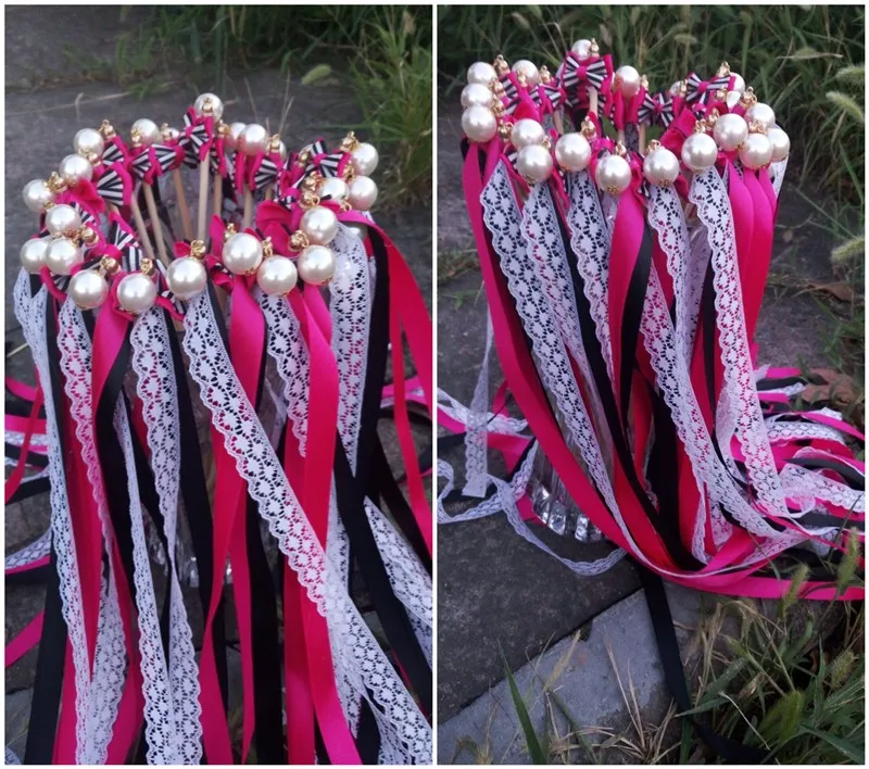 10pc /lot Wedding Ribbon Wands Stick With Pearl and Bowknot For Party | Дом и сад