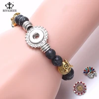 royalbeier black natural volcanic stone fashion bracelets fit 1812mm snap button diy beads bracelets for women men 0490