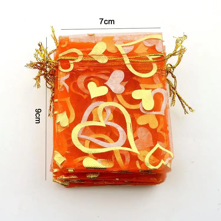 Подарочные пакеты из органзы с бронзовым сердцем дешевые подарочные для