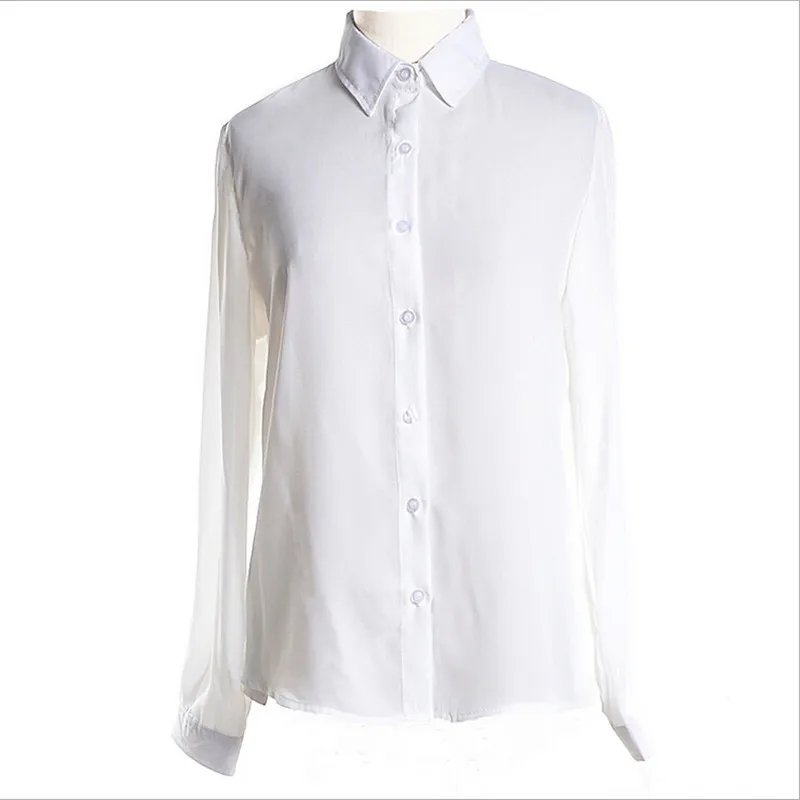 Blusas Feminias 2015 Summer Autumn Women Casual Turn-down Collar Chiffon Blouses Solid Long-sleeved Shirts Tops Plus Size |