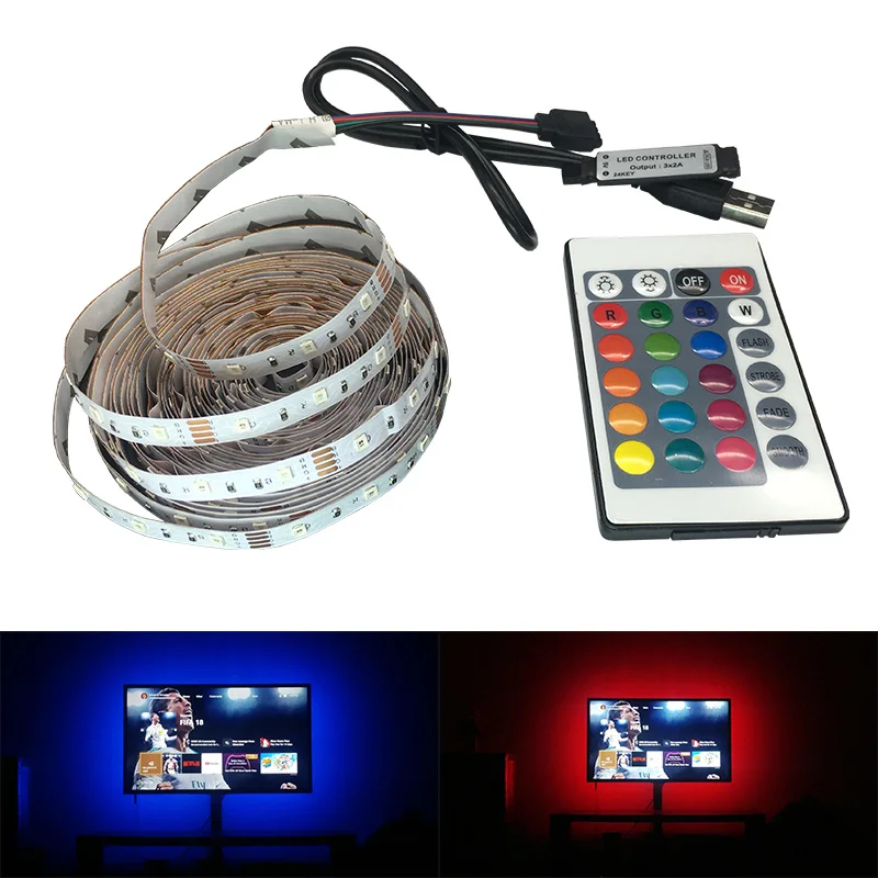 5 в 6 в 0,5 м 1 м 2 м 3 м 4 м 5 м Nowaterproof RGB 3528SMD Светодиодная лента может изменить цвет для фонового освещения телевизора с USB контроллером