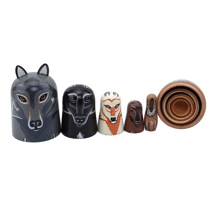 Новинка Симпатичные деревянные животные 5 шт./компл. Волчья Раскрашенная кукла