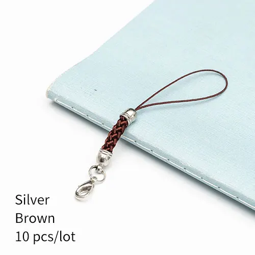Silver brown 10 шт., застежка-карабин, ремешок, шнур, мобильный телефон, Лариат, мобильный ремешок, шарм, нейлоновый брелок, цепочка, ювелирное изделие, сделай сам, ювелирное изделие - Цвет: Silver brown
