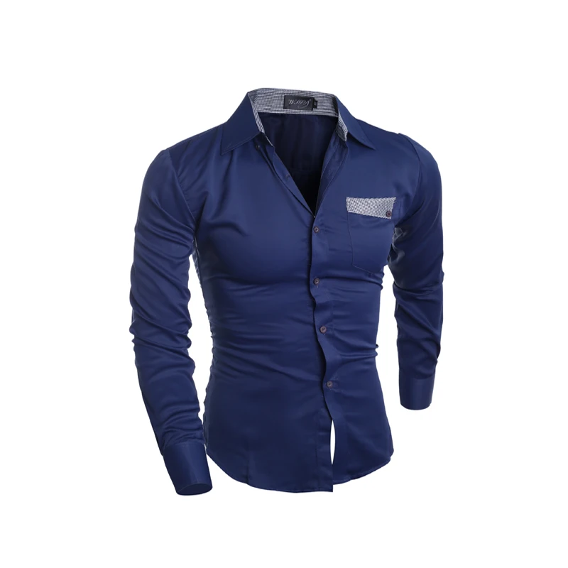 Western Fashion patchwork plaided pocket men's shirts full sleeve M-2XL casual young man slim fit UK boy clothes hot sale | Мужская