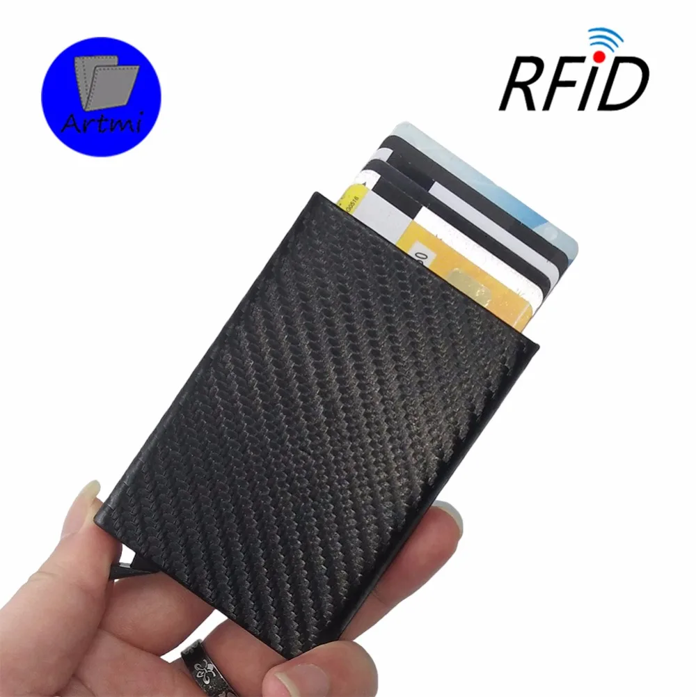 Artmi Men Business Card Case RFID Blocking Wallet Carbon Fiber Holder Automatic Pop-up Aluminum | Багаж и сумки