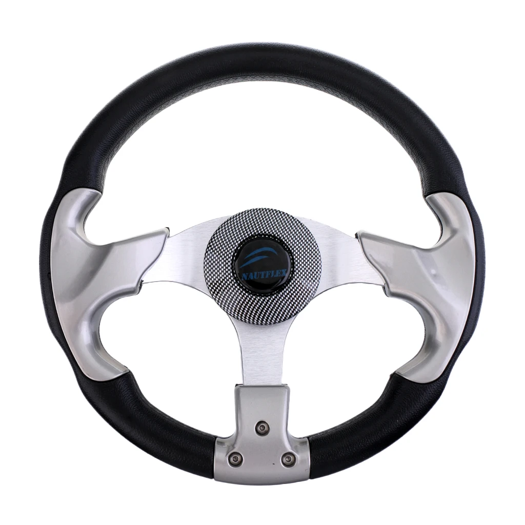 

315mm Aluminum Alloy Marine Boat Steering Wheel Pontoon Steering Wheel PVC Leather 3 Spoke 3/4' Shaft for Kayak Boat Accessories