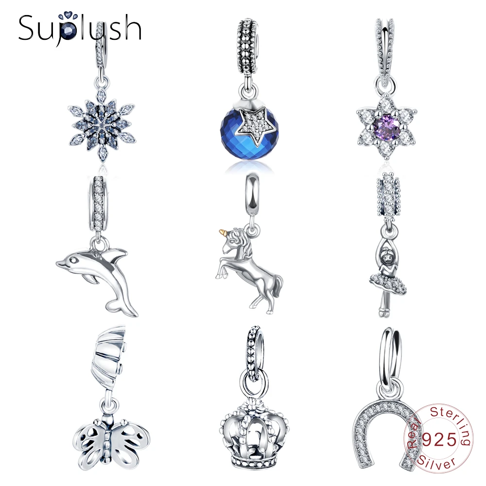 Suplush Игристые Подвески 925 пробы серебряные шарики бабочка Форма подходят