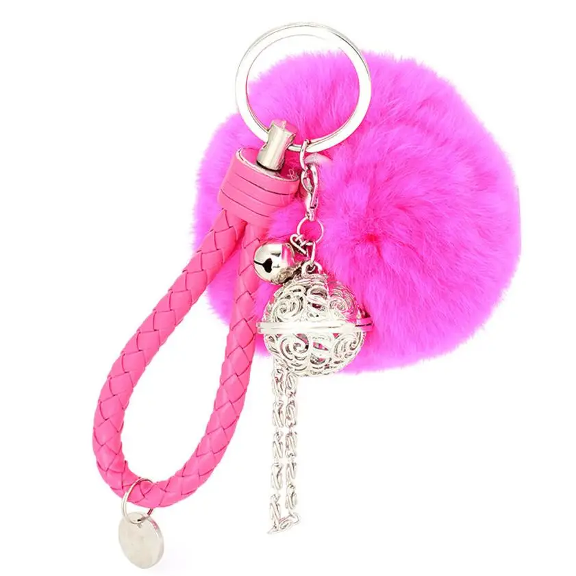 Hot Pink Брелок искусственный мех кролика мяч брелок для ключей шар помпон модная Маленькая подвеска с бубенчиками брелок для сумки автомобильный брелок#910 - Цвет: Hot Pink