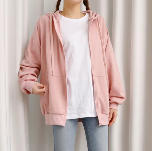 pink Новые Модные осенние и зимние женские толстовки, свитшоты на молнии с длинным рукавом, теплые женские плотные толстовки с капюшоном на шнурке, куртка с капюшоном - Цвет: pink