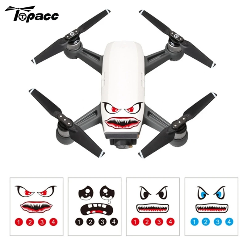 4x для Акула Для лица ПВХ глаз кожи Стикеры наклейка DJI Spark Drone тела и Батарея Рамка